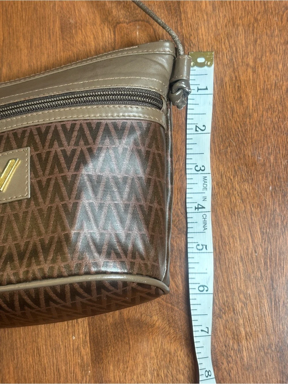 Mario Valentino Brown and Taupe Monogram Crossbody